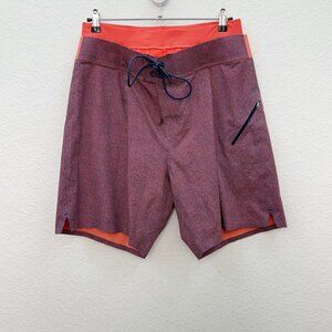 Lululemon El Current River Cut Cape Red 9" Board Shorts Swim Trunks Mens size 36